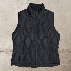 Eddie Bauer Puffer Vest Women's Medium Black Quilted Premium Goose Down Full Zip